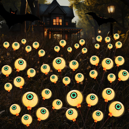 JOYIN Halloween Decorations Outdoor Solar Scary Eyeball Lights, 8 Pcs 48LEDs Warm Pathway Yard Stakes, Waterproof Firefly Lights for Halloween Graveyard Yard Garden Patio Walkway Party