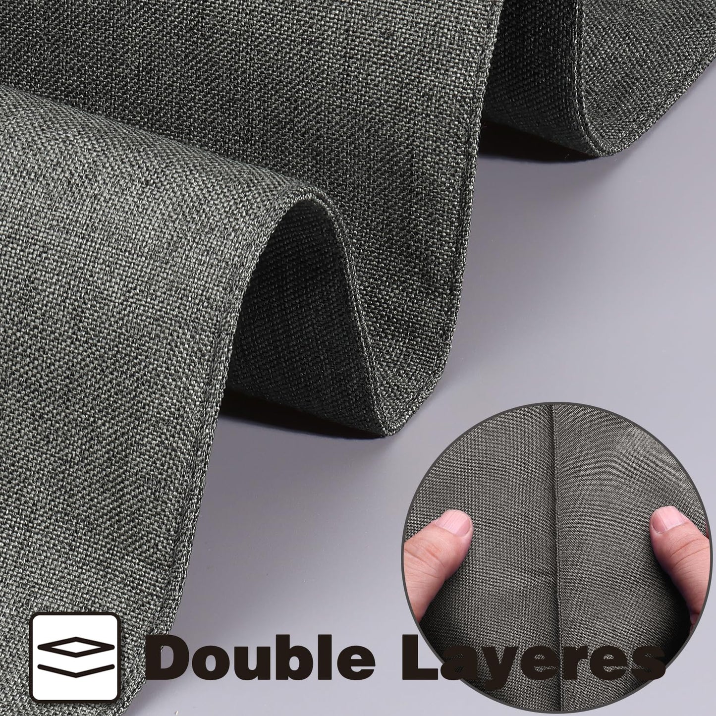 Linen Cloth Double Layers Placemats, Cotton Woven Placemats Set of 6, Kitchen Table Farmhouse Decor Heat Resistant Table Mats, Outdoor Indoor Square Fabric Place Mats Can be Washable (Dark Gray)