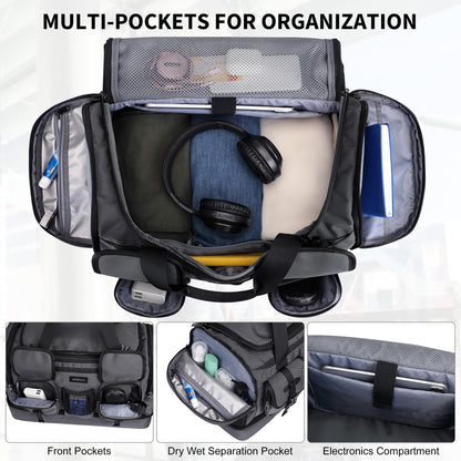 WITZMAN Duffle Bag for Men Large Carry On Travel Mens Weekender Overnight Bags with Shoes Compartment for Sports Gym(B723 Silvery Grey)