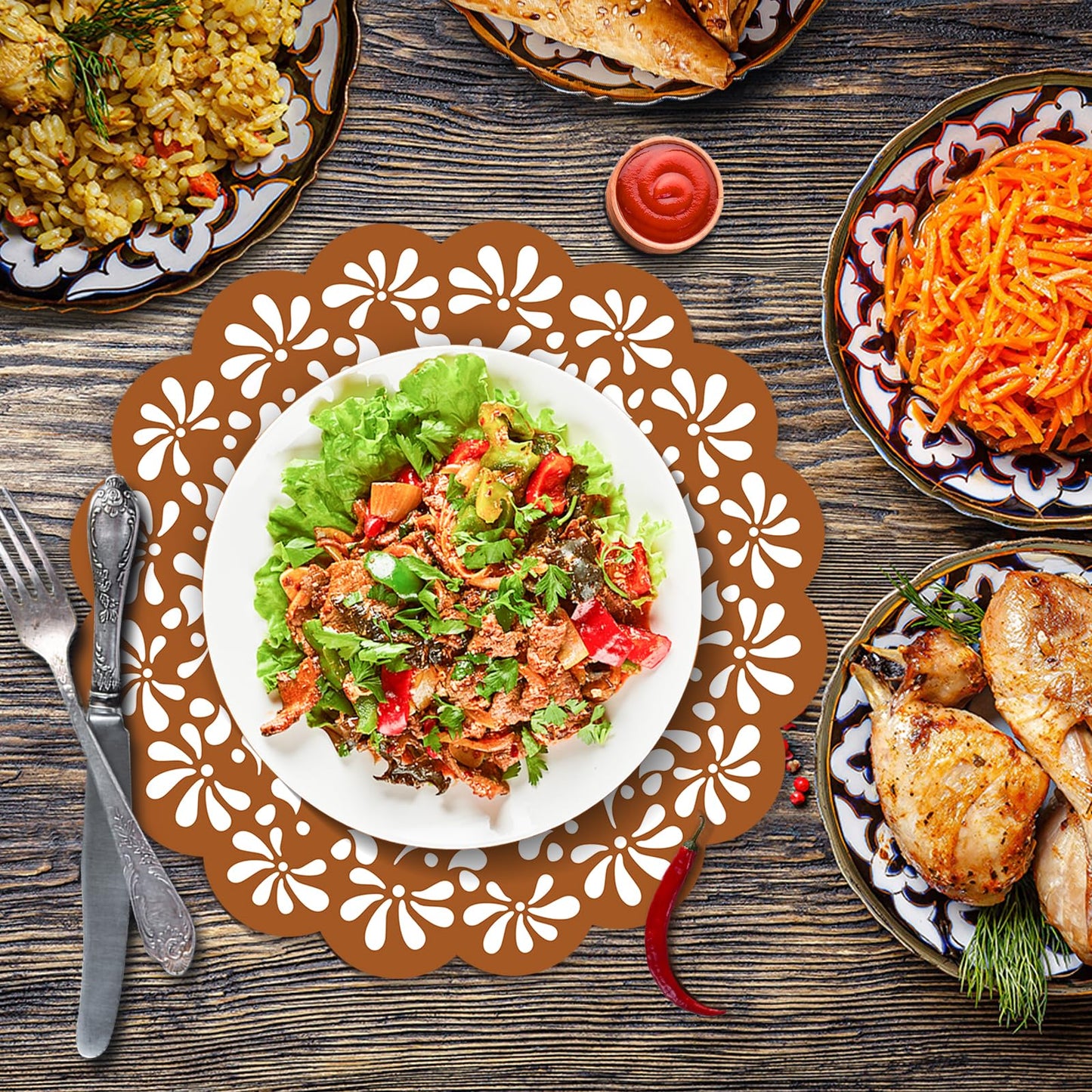 50 Pack Disposable Paper Mexicanos Placemats Table Mats 13.4 Inch Place Mats for Mexican Holiday Party Kitchen Dining Table Decoration