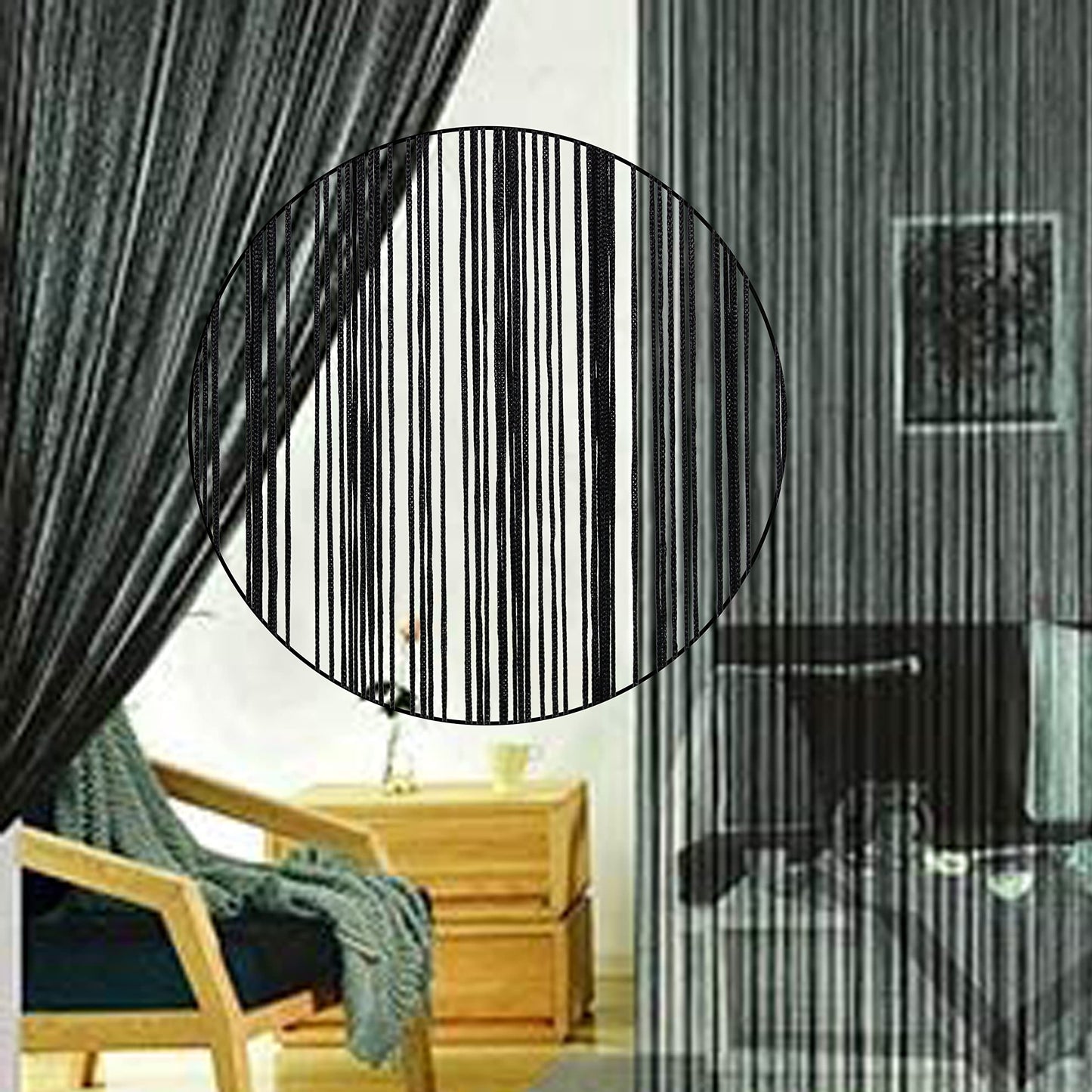 HSYLYM Spaghetti String Curtains for Doorways Privacy Door Frame Tassel Hippy Wall Kitchen Hallway Boho Fringe Curtain Hanging Door Room Dividers Decor 1 Panel（39×79in/100×200cm,Black）