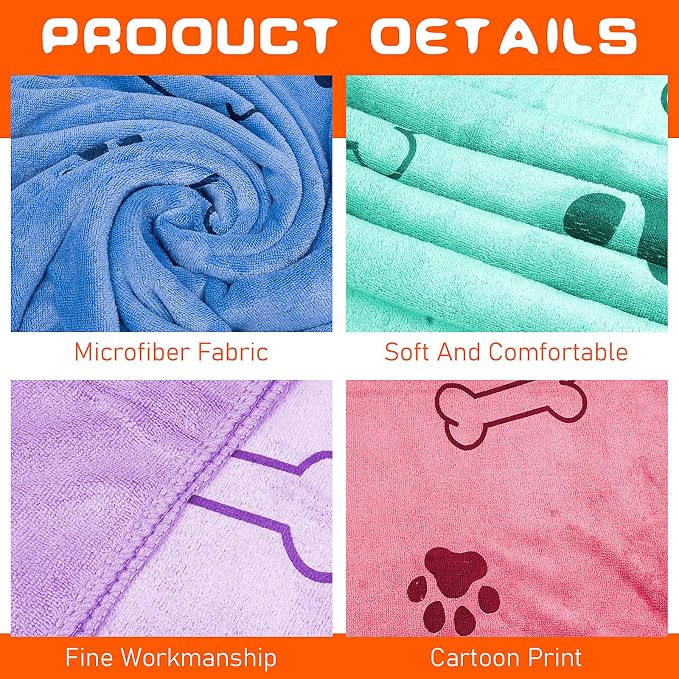 8Pcs Dog Towels for Drying, 55 x 28 Inch Quick Drying Pet Bath Towels Bulk Colorful Pet Grooming Towel Absorbent Microfiber Towel for Small Medium Large Dog Puppy Cat