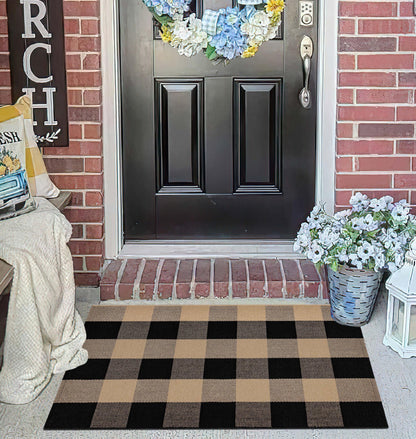 Checkered Front Door Mat Outdoor 24''x35''Buffalo Plaid Outdoor Rug Cotton Washable Layered Doormat for Bedroom,Bathroom,Farmhouse,Entryway,Home Entrance