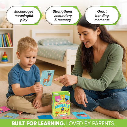 Kidrox Animals Flash Cards, English Learning Cards with Spanish Translations Included, Indestructible Double-Sided, 30 Cards