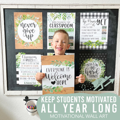 Hadley Designs Motivational Poster for Classroom Decor - 9 Growth Mindset Classroom Posters Elementary, Inspirational Wall Decor Middle School, Teacher Must Haves, Farmhouse Bulletin Board Decorations
