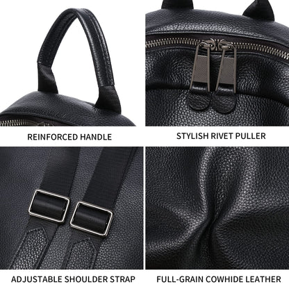 Wesccimo Genuine Leather Backpack Purse For Women Black Quilted Real Soft Leather Fashion Designer Convertible Ladies Shoulder Bag
