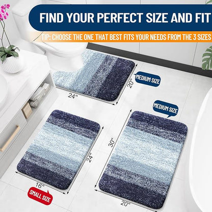 OLANLY Bathroom Runner Rugs Mat 47x20, Extra Soft Absorbent Microfiber Bath Rugs, Rubber Backing, Quick Dry, Washable Long Bath Mats for Bathroom, Tub and Shower, Home Decor Accessories, Airy Blue