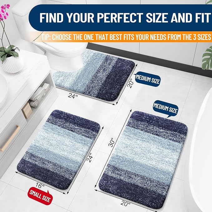 OLANLY Bathroom Runner Rugs Mat 44x24, Extra Soft Absorbent Microfiber Bath Rugs, Rubber Backing, Quick Dry, Washable Long Bath Mats for Bathroom, Tub and Shower, Home Decor Accessories, Airy Blue