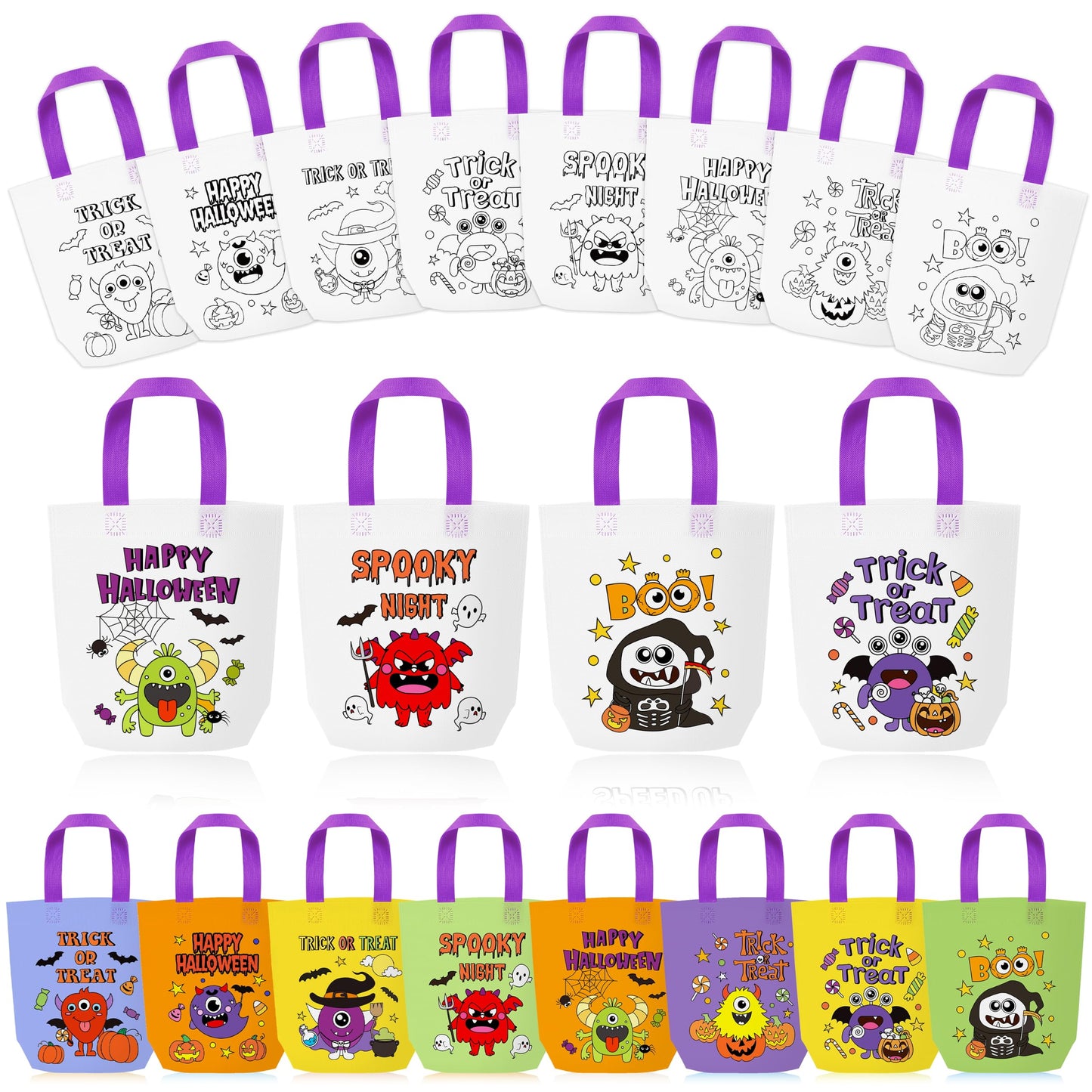 24Pcs Halloween Monster Coloring Goodies Bags for Kids DIY Party Supplies