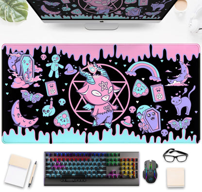 Cute Pastel Goth Desk Mat Kawaii Japanese XXL Extra Large Extended Desk Pad Gaming Mouse Pad, Anime Computer Laptop Mat Keyboard and Mouse Mat for Women Office Desk Decor Gamer Gift 31.5"x15.75"