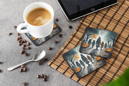 Caroline's Treasures Werewolves Spooky Halloween Foam Coaster Set of 4 Cup Coasters for Indoor and Outdoor, Coaster for Tabletop Protection, Anti Slip, Mouse pad Material