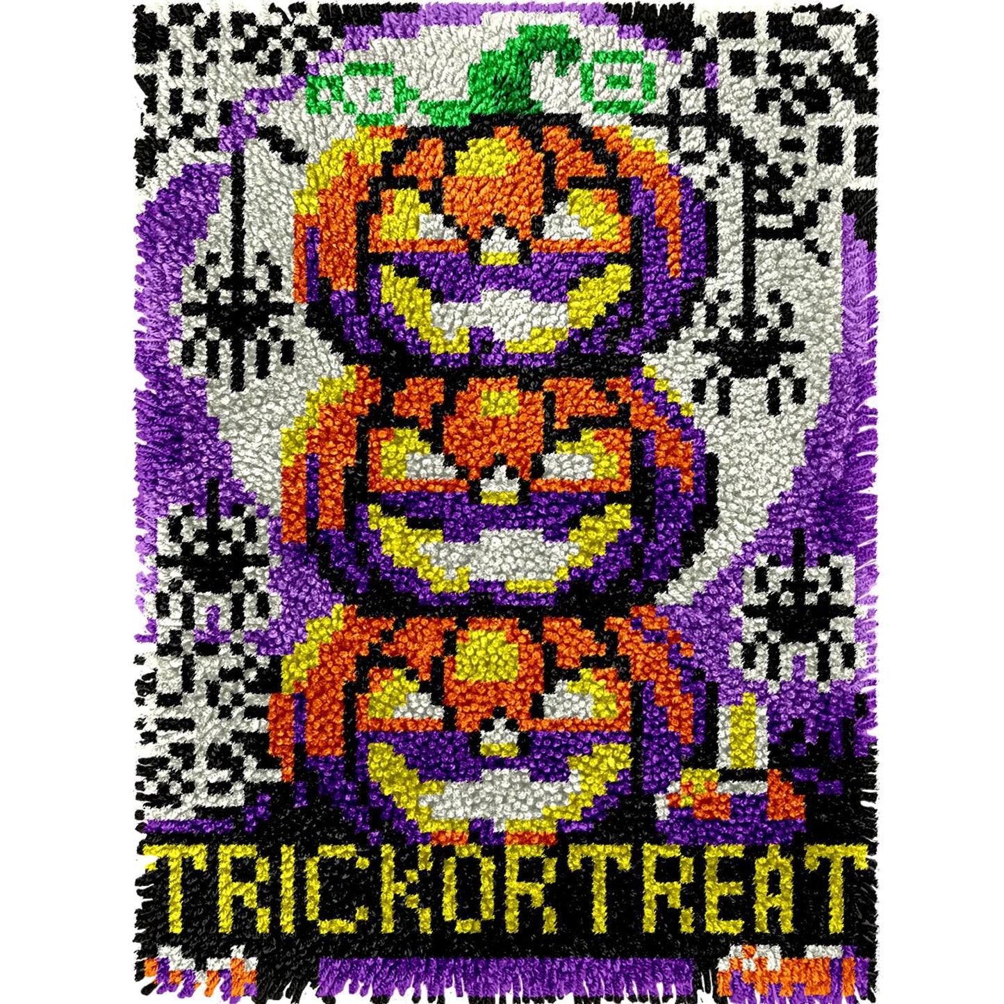 veirousa Halloween Jack O Lantern Latch Hook Kits for Adults Kids Beginners DIY Latch Hook Rug Kit Pre-Printed Hook and Latch Carpet Making Kits Cross-Stitch Wall Hanging Crochet Set 15x20 Inch