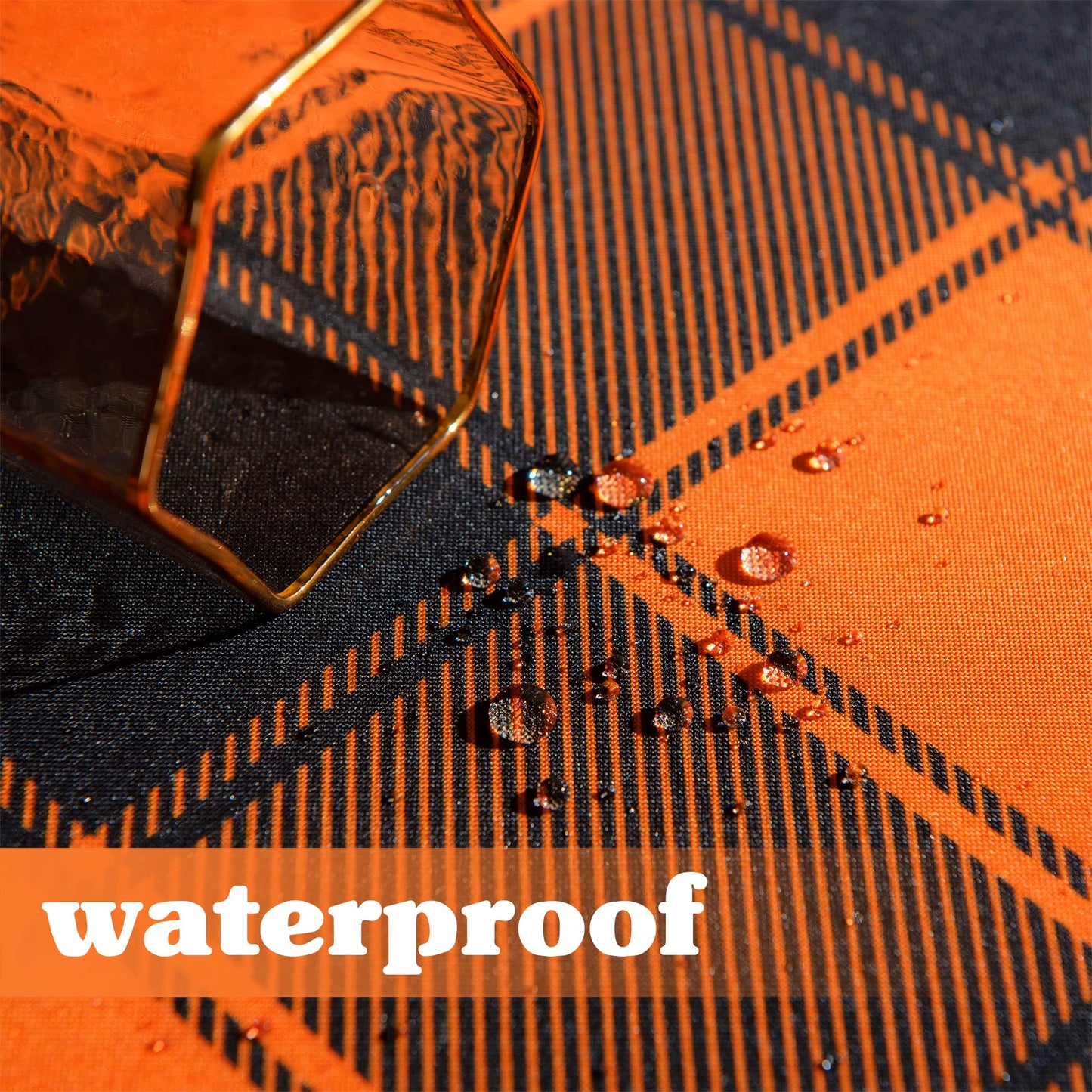 MikiUp Checkered Rectangle Halloween Tablecloth - Waterproof, Wrinkle Resistant and Washable Gingham Table Cloth Decorative Table Cover for Party, Orange/Black 60 x 84 Inch