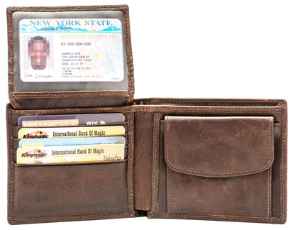 POKOFO RFID Blocking Genuine Leather Bifold Wallet for Men with Zipper and Coin Pocket (Coffee)