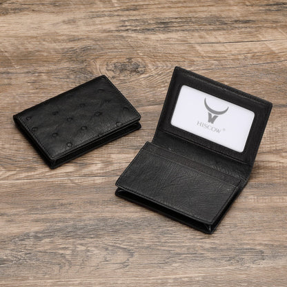 HISCOW Leather Business Card Case Holder for Men & Women, Italian Calfskin (Ostrich Black)