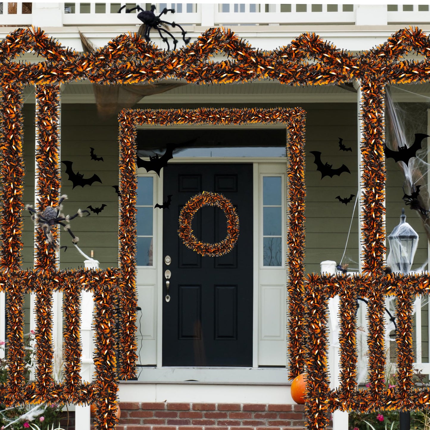 Halloween Decorations, 50FT Halloween Tinsel Garland Shiny Orange Black Metallic Twist Hanging Garland for Indoor Outdoor Home Tree Stairs Party Decorations