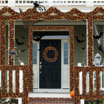 Halloween Decorations, 50FT Halloween Tinsel Garland Shiny Orange Black Metallic Twist Hanging Garland for Indoor Outdoor Home Tree Stairs Party Decorations