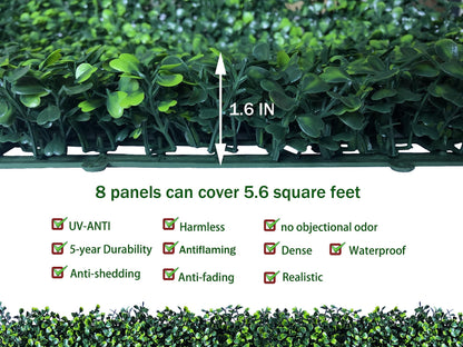 ODTORY Artificial Grass Wall Panel Backdrop,10 X 10 in 8P(5.6 sqft) UV-Anti Greenery Boxwood Panels for Indoor Outdoor Green Wall Decor & Ivy Fence Covering Privacy