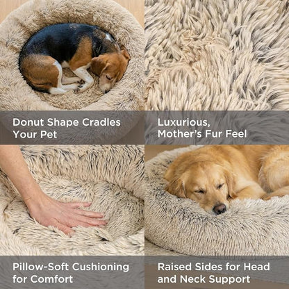 Best Friends by Sheri The Original Calming Donut Dog Bed for Small Dogs up to 25 lbs, Shag Faux Fur, Dark Chocolate, 23" x 23"
