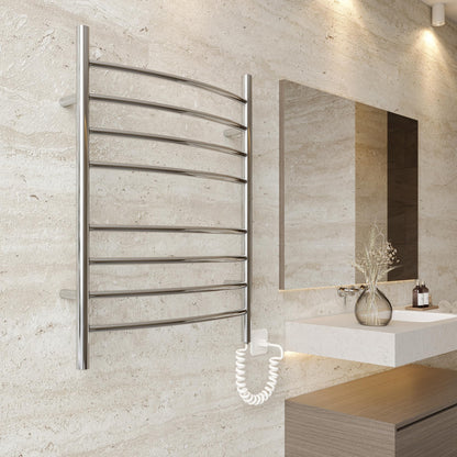 HEATGENE Towel Warmer 8 Bar Plug-in Curved Bath Towel Heater Towel Warmer for Bathroom Plug-in Drying Rack Brushed