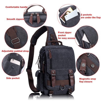 Leaper Retro Canvas Messenger Bag — Fits 10" Tablet, 9 Pockets, Unisex Crossbody Shoulder Sling Bag for Travel, Work & Daily Use, Army Green, M (Available in Medium, Large, XL, XXL)