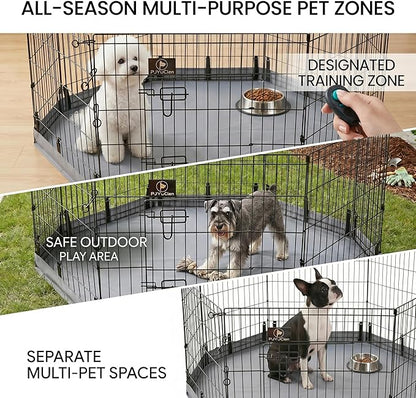 PJYuCien Dog Playpen with Bottom Pad - Metal Foldable Exercise Pen, 8 Panels 30" H x 24" W Indoor Outdoor Pet Fence Puppy Crate Kennel, Gray