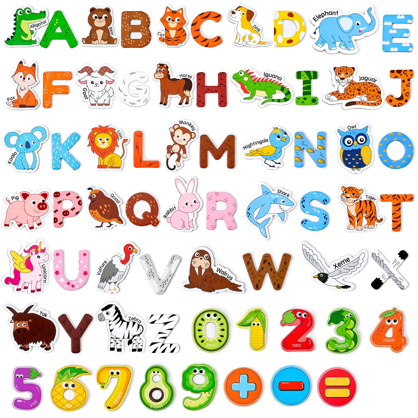 JoyCat Wooden Kids Magnets – 26 Cute Animals, Alphabet Uppercase Letters, and 0-9 Numbers, Fridge Magnets for Toddlers, Fun Educational Spelling Learning Gift for Toddlers & Kids
