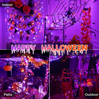 Guhope 66FT 200 LED Halloween Lights, Orange + Purple Halloween Lights Outdoor with 8 Lighting Modes, Waterproof String Lights for Halloween Christmas Outdoor Party Yard Garden Decoration