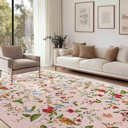 Triohero Bedroom Rug 4x6 Washable Non Slip Area Rug Bohemian Carpet Stain Resistant Spillproof Polyester Floral Area Rug Foldable Pet & Kid Friendly 4x6 Rug for Living Room, Bedroom, Kitchen