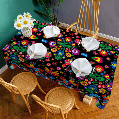 Hexagram Mexican Tablecloth 54x78 Inches Rectangle Halloween Cinco De Mayo Fiesta Waterproof Table Cloth for Home Party Dinner Decorations Black
