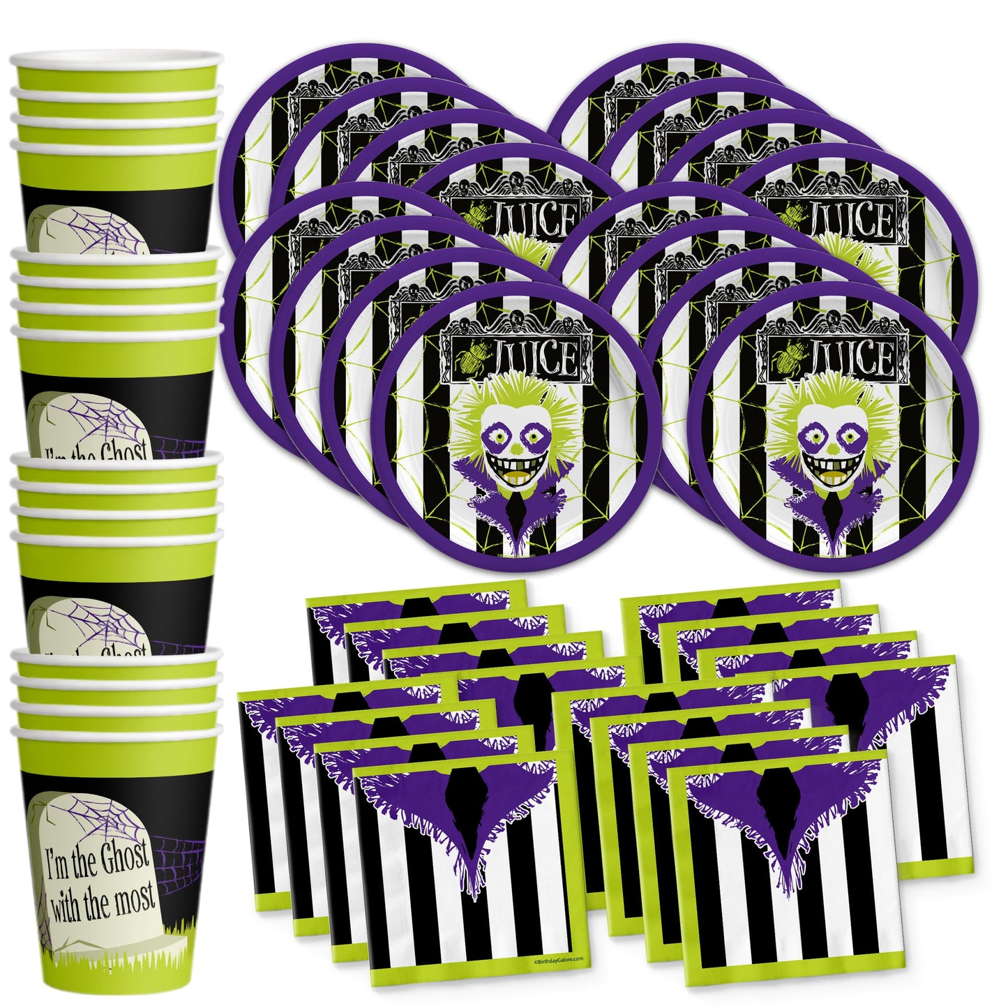 Beatlejuice Party Supplies - Ghost Birthday Supplies - Halloween - Tableware Set Includes Plates Napkins Cups - Kit for 16