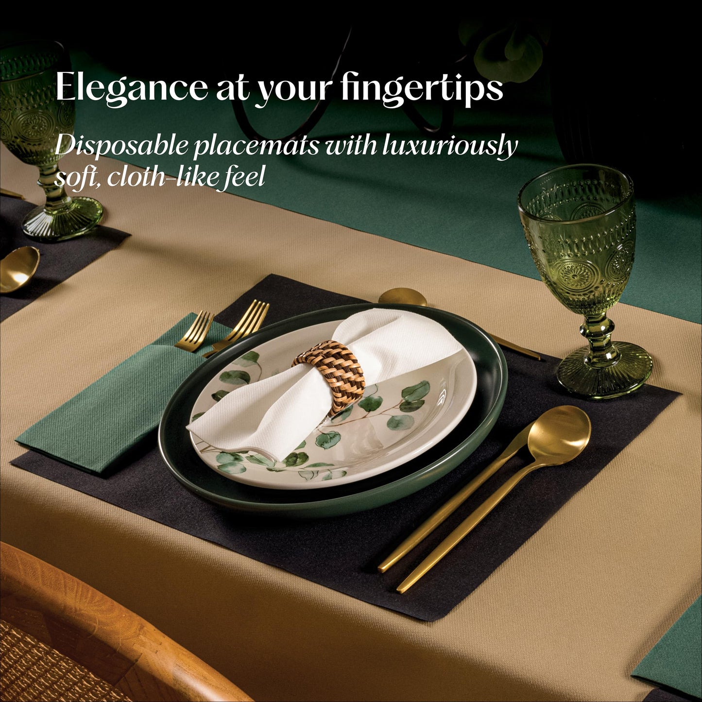 Disposable Champagne Paper Placemats for Dining Table - 100-Pack 18" x 12" Cloth-Like Rectangle Paper Placemats for Baby, Kids, Party Or Weddings.