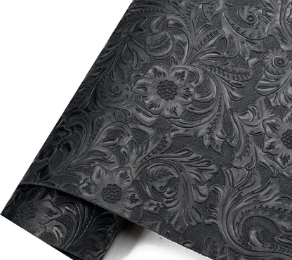 Western Style Bump Texture Geometric Pattern 2.0mm(5-5.5oz) Genuine Leather Sheet, Floral Tooling Craft Leather for DIY Projects (Black | Pattern 12"x24"）