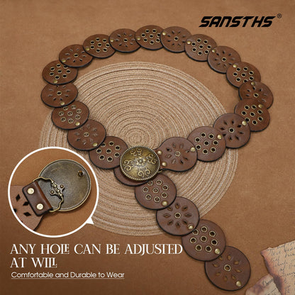 SANSTHS Vintage Disc Western Belts for Women, Wide Boho Concho Country Cowgirl Belts for Dress Jeans, Vintage Brown S