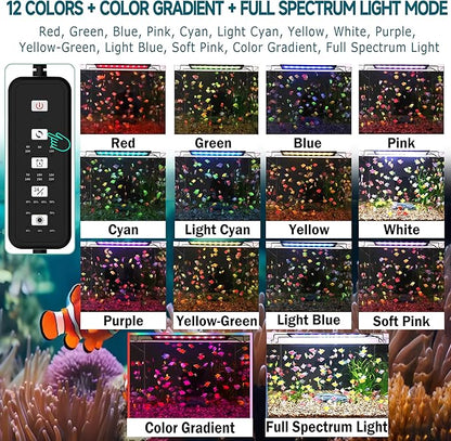 24/7 LED Aquarium Light with Remote for 30-36 Inch Plant & Fish Tank IP68, 12-Color & Gradient & Full Spectrum Light with Timer, Auto On/Off, Brightness, Extendable Brackets for Freshwater