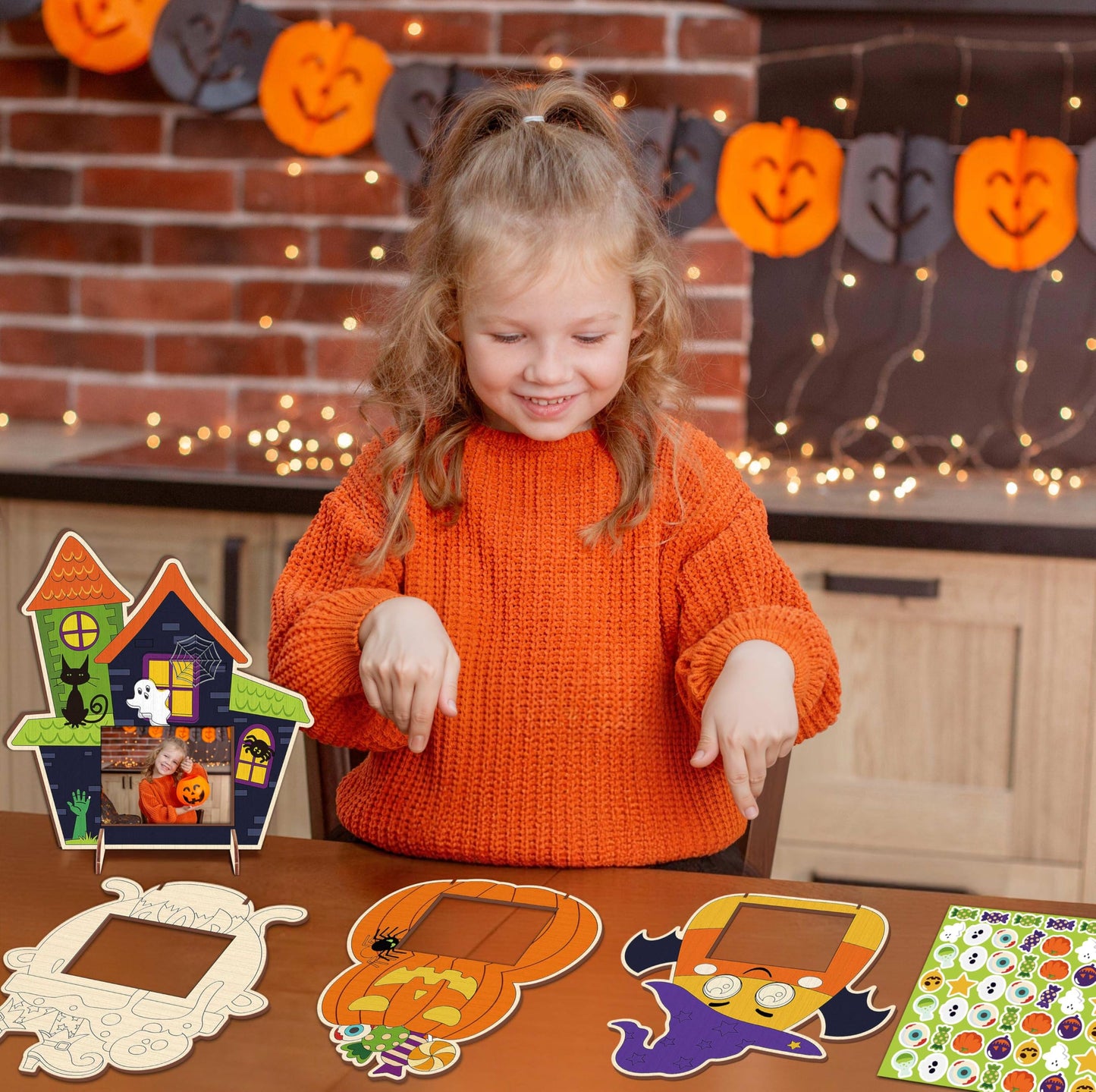 Moon Boat 18PCS Halloween Crafts for Kids Picture Frame Kit DIY Wooden Crafts Painting Your Own Hallowmas Activities Party Supplies