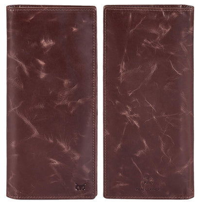 Long Wallet for Men Women Real Leather Bifold RFID Stylish Slim Handmade 2 ID Window Credit Card Holder in Gift Box (Coffee, Wax Pull Up)