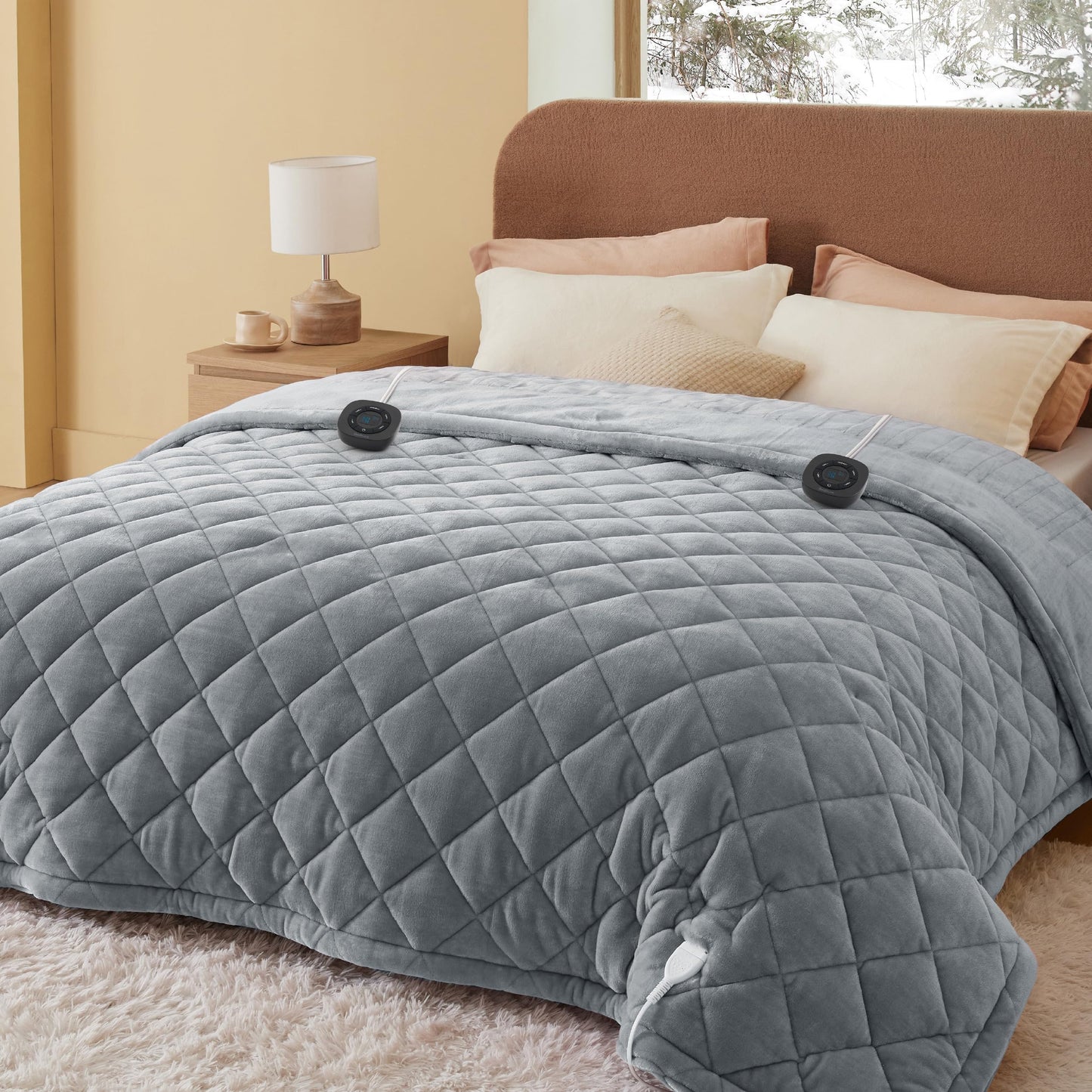 Bedsure Electric Blanket King Size - Dual Control Heated Blanket King Size, Fast Heating with 10 Time Settings & 10 Heat Settings, Warm Gift for Grandma (100x90 inches, Grey)