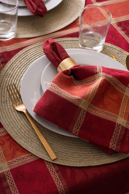 DII Traditional Harvest Wheat Jacquard Collection Thanksgiving Fall Table Décor Damask Cotton, Square Napkin Set, 20x20, Burnt Orange Pumpkin Vine, 6 Piece