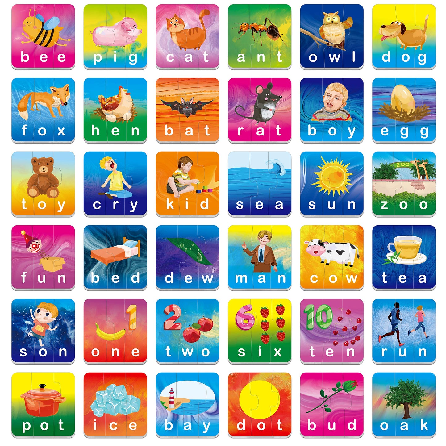 72 Word Spelling Puzzles with Error-Correction Mechanism in 3 Pieces, Perfect for Preschool Learning (36 Block Double Sided)