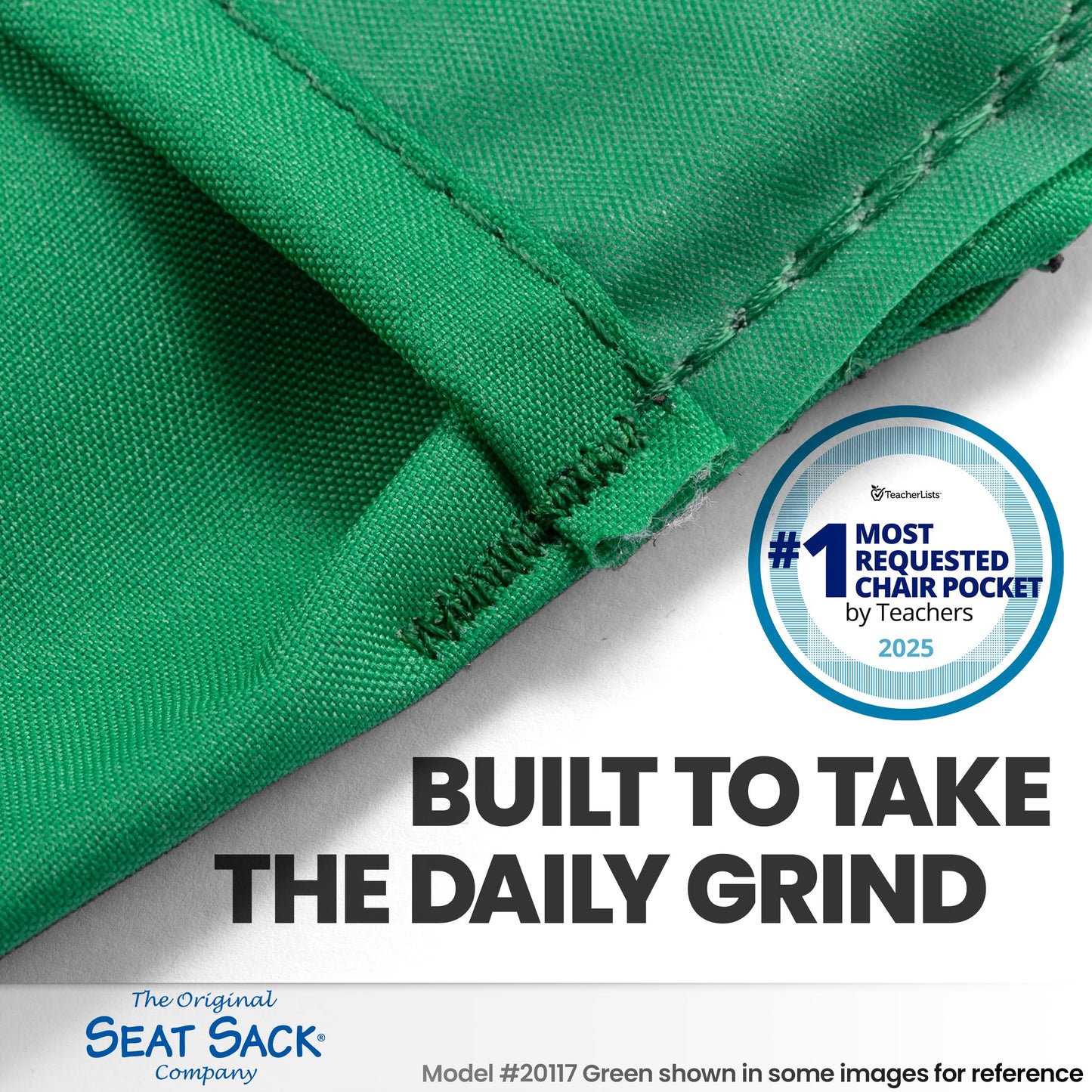 Seat Sack Student Chair Storage Pocket - 12", Classroom Chair Organizer for Student Desks, Durable Over-the-Chair Storage, Green, 1-Pack