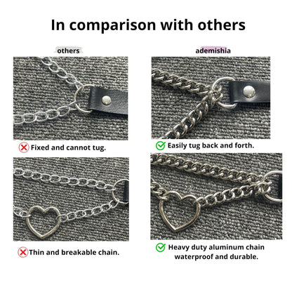 ADEMISHIA Black/Pink Leather Choker Necklace For Women, Handmade Adjustable Chain Collar with Metallic Heart Ring