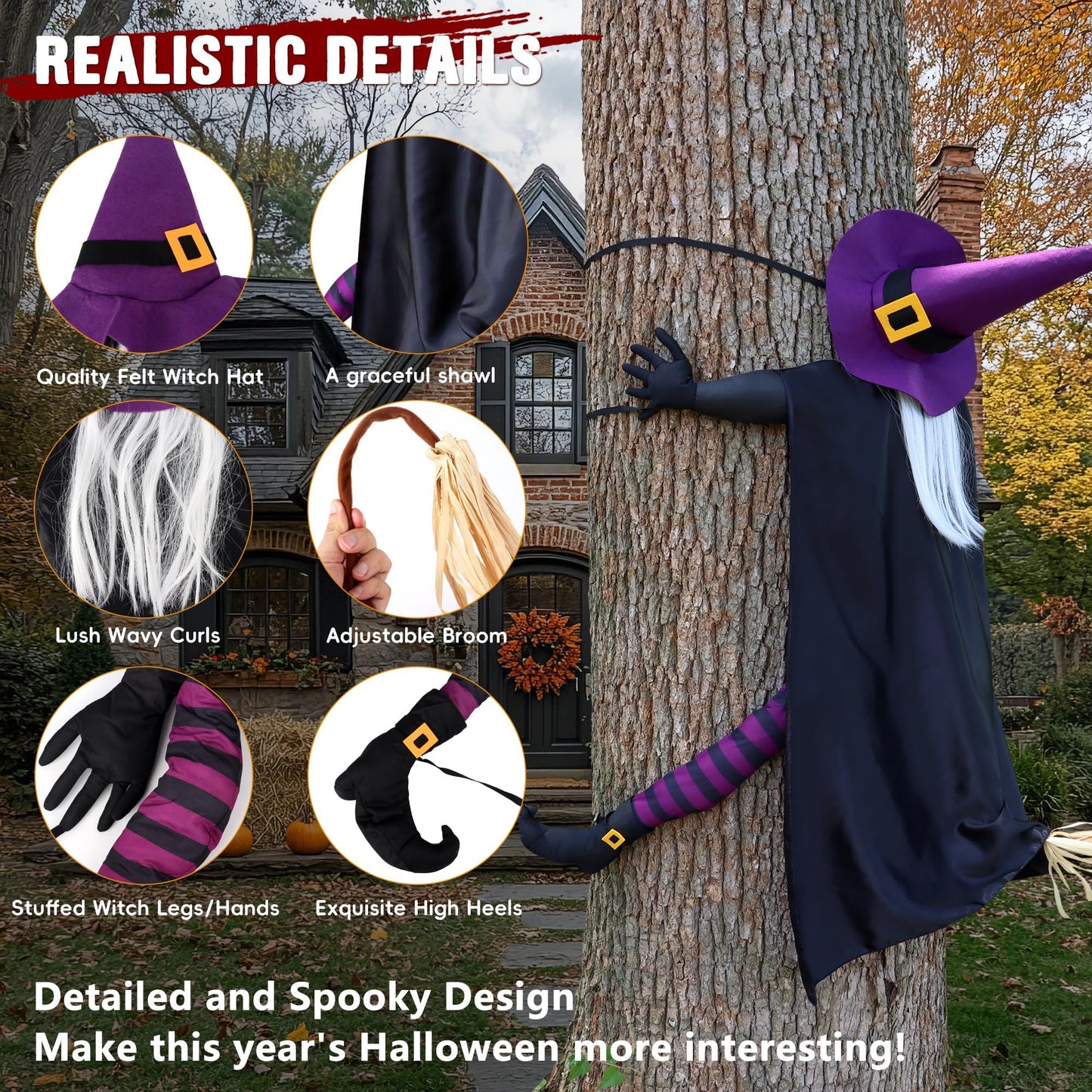Giiffu Halloween Decorations Outdoor 57" Crashing Witch into Tree Decor
