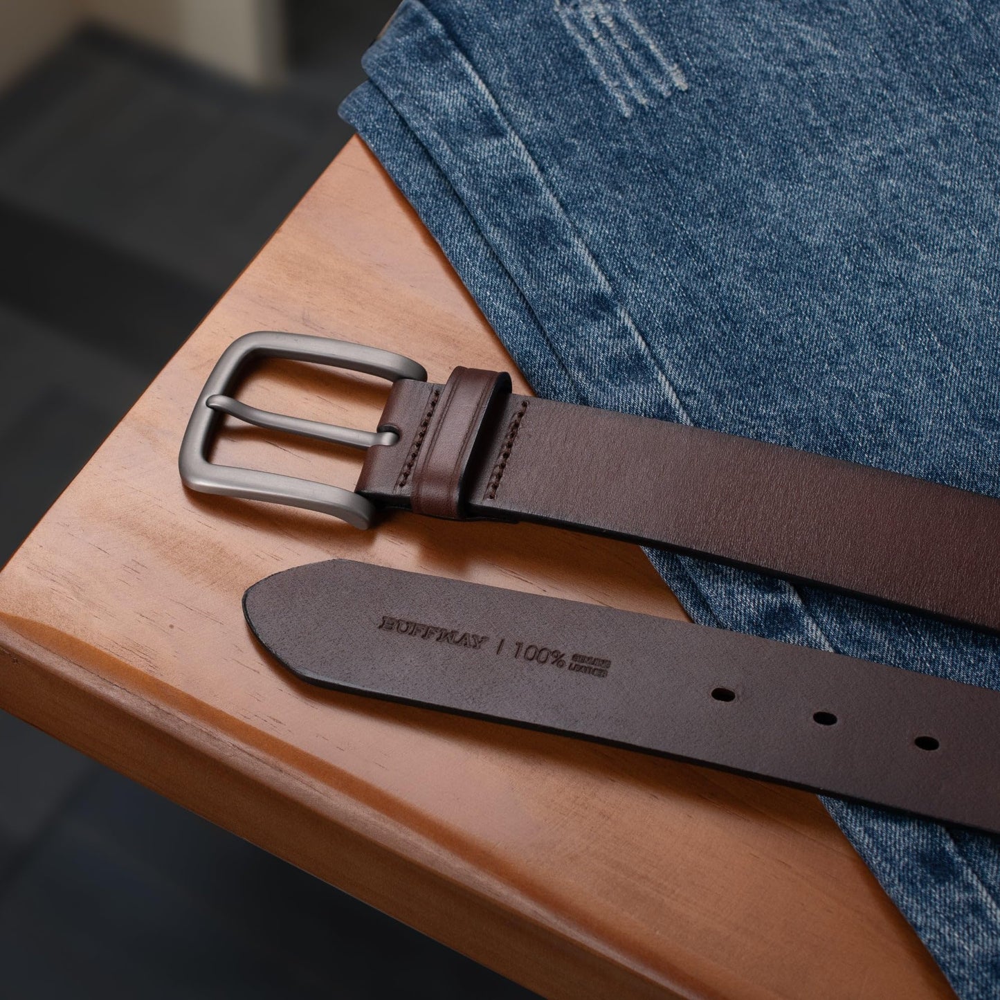 Buffway Men's Leather Belt,1.5" Handcrafted Top-Grain Leather – Durable,Comfortable,Suitable for Everyday Formal & Casual Wear - Size 34" Coffee
