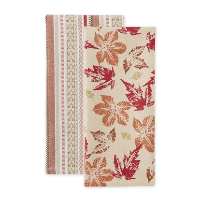 DII Autumn Basics Collection Decorative Thanksgiving & Fall Kitchen, Dish Towel Set, 18x28, Rustic Leaves, 2 Piece