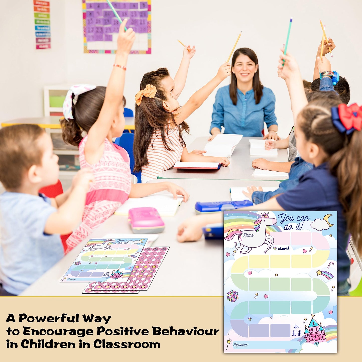 10 Unicorn Reward Chart with 216 Round Stickers, Incentive Behavior Chart for Kids at Home Classroom, Kids Routine Daily Chore Sticker Chart-A01