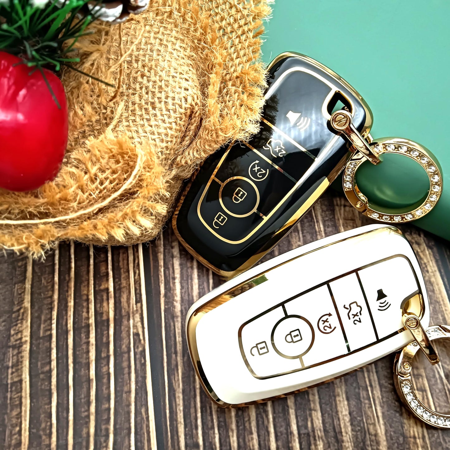 RFSRZ 2PCS for Ford Car Key Fob Shell Cover Case,Soft TPU Decoration Bling Key Holder for 2018 2019 2020 2021 2022 2023 Ford Fusion F150 F250 F350 F450 Edge Explorer Escape Mustang Black and White