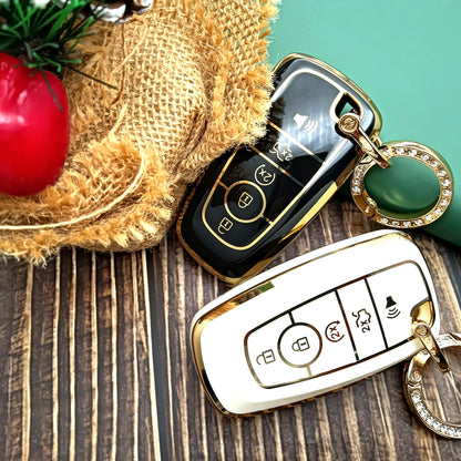 RFSRZ 2PCS for Ford Car Key Fob Shell Cover Case,Soft TPU Decoration Bling Key Holder for 2018 2019 2020 2021 2022 2023 Ford Fusion F150 F250 F350 F450 Edge Explorer Escape Mustang Black and White