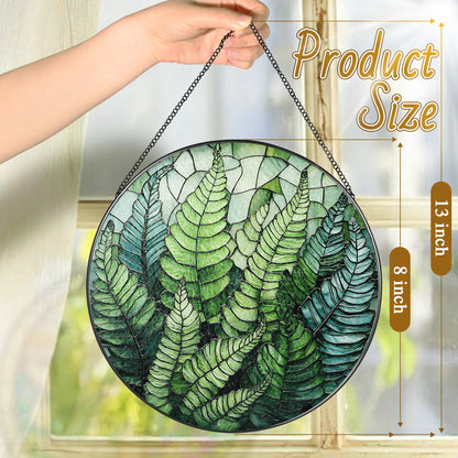 LAOWEIKI 8'' Fern Plant Sun Catcher Ornament, Stained Glass Window Hanging, Sun Catchers for Windows Hanging Ornaments, Window Decor | Plant Lover Gifts, Housewarming Gifts