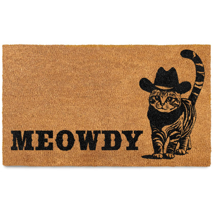 MAINEVENT Meowdy Doormat 30x17 Inch, Cat Front Door Mat for Covered Outdoor Area, Black Cat Welcome Mats for Front Door Gift, Coir Outdoor Doormat